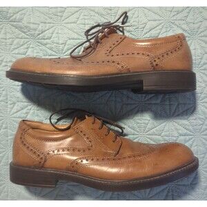 ECCO Atlanta Leather Wing Tip Oxfords Dress Shoes Mens Size 8.5 Cognac Brogue